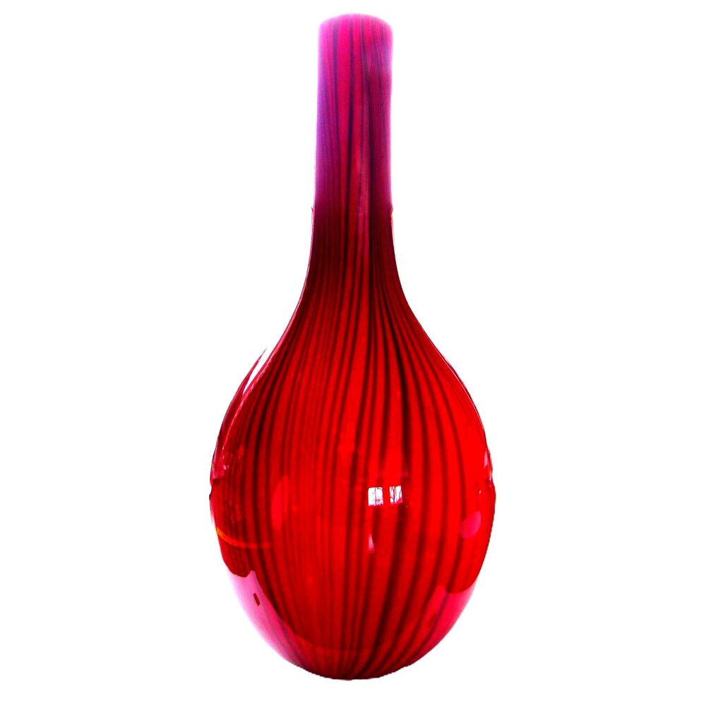 Tessuto Battuti Red Vase designed by Carlo Scarpa Murano thick glass 16 in tall